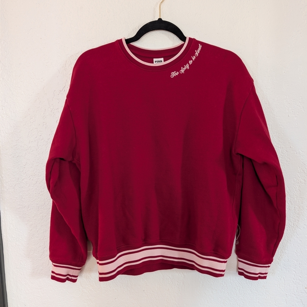 PINK Victoria Secret Red Pullover‎ Spell Out Cute Girly Crew Neck Embroidered